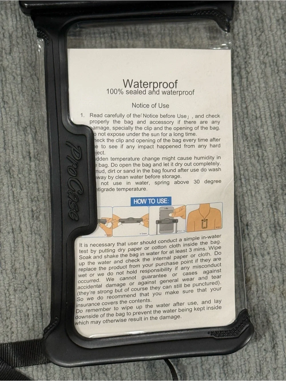Black Waterproof Phone Pouch with Neck Strap